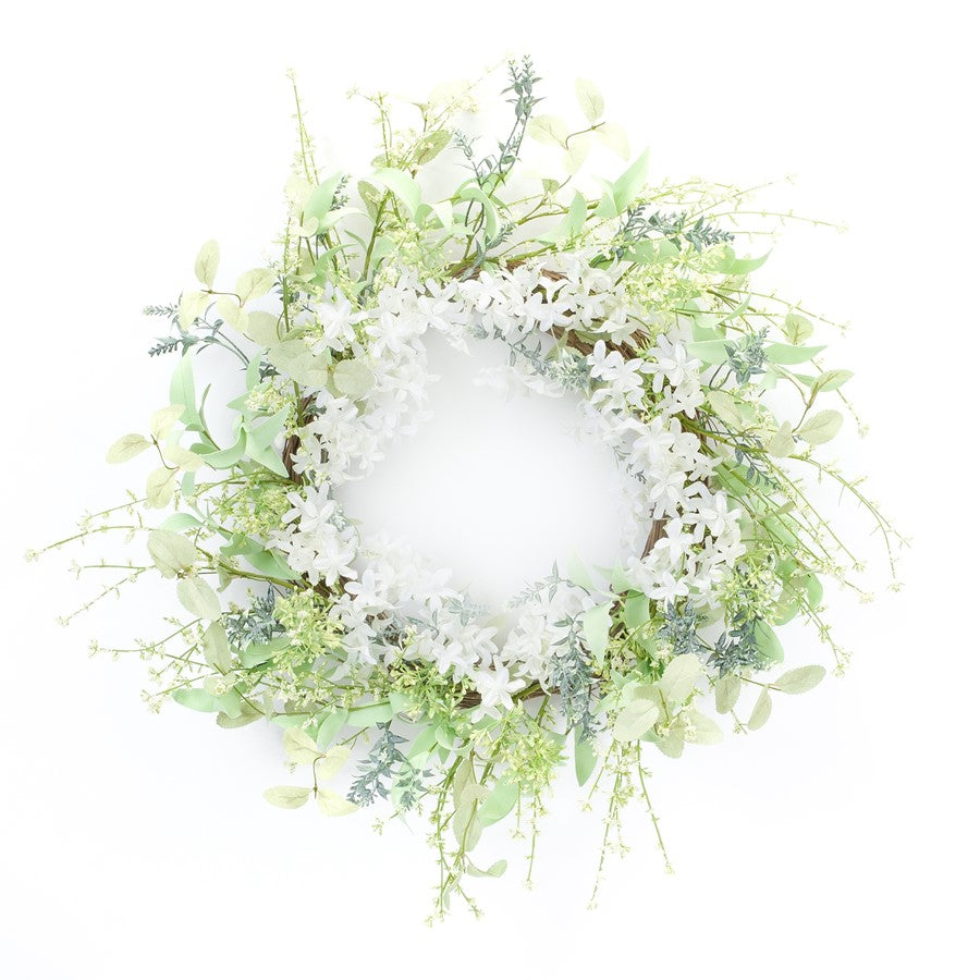 Melrose International Mixed Floral Wreath 21"D, Green/White - 85842DS