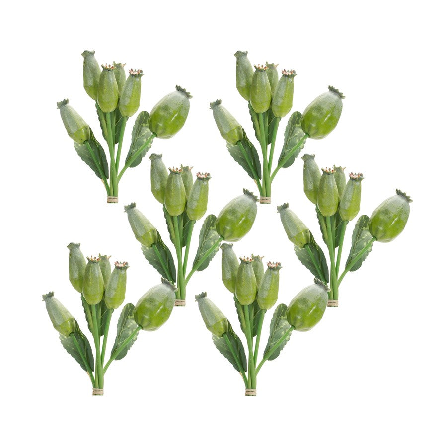 Melrose International Poppy Pod Foliage Bundle, Set of 6, Green/Brown - 85852DS