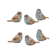 Melrose Rustic Bird Figurine/Wood GRain, Design, Set of 6, Blue/Brown - 85855DS