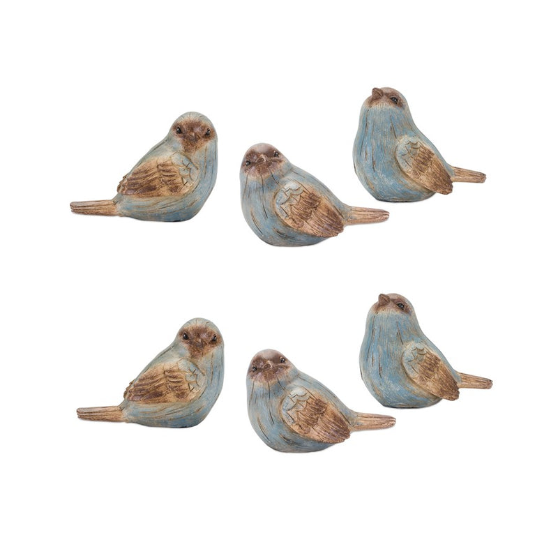 Melrose Rustic Bird Figurine/Wood GRain, Design, Set of 6, Blue/Brown - 85855DS