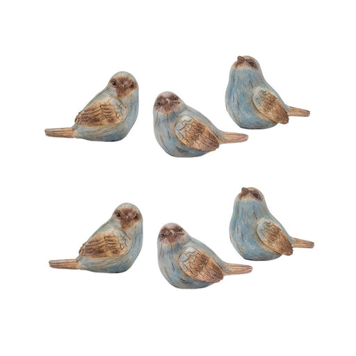 Melrose Rustic Bird Figurine/Wood GRain, Design, Set of 6, Blue/Brown - 85855DS