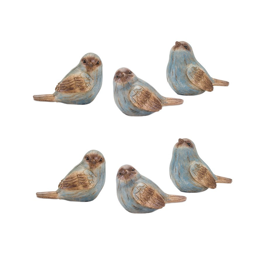 Melrose Rustic Bird Figurine/Wood GRain, Design, Set of 6, Blue/Brown - 85855DS