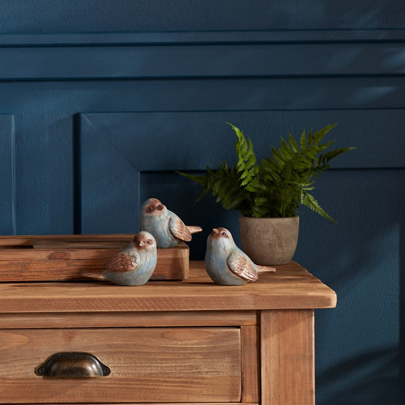 Melrose Rustic Bird Figurine/Wood GRain, Design, Set of 6, Blue/Brown