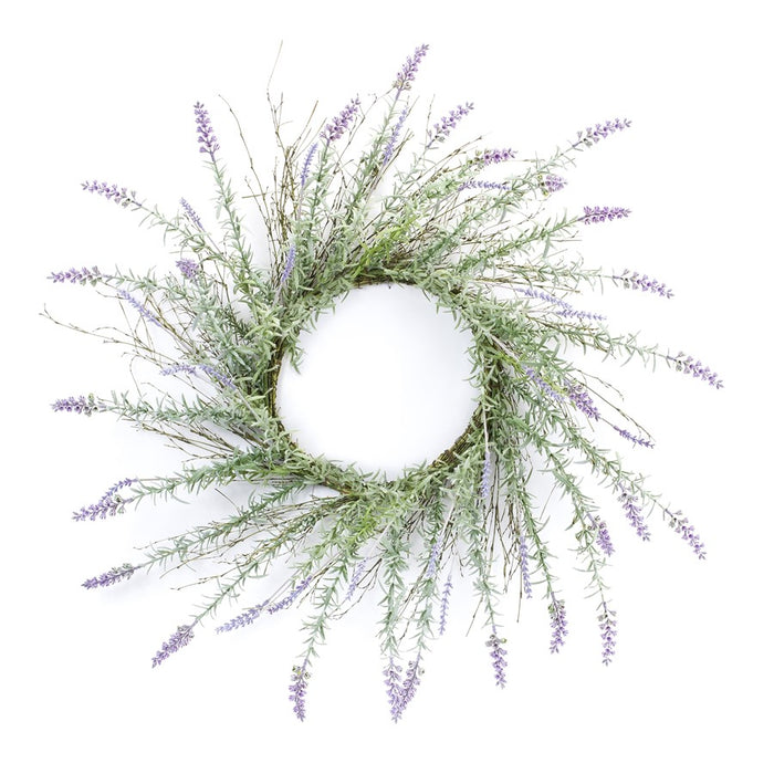 Melrose International Lavender Floral Twig Wreath 28"D, Green/Purple - 85887DS