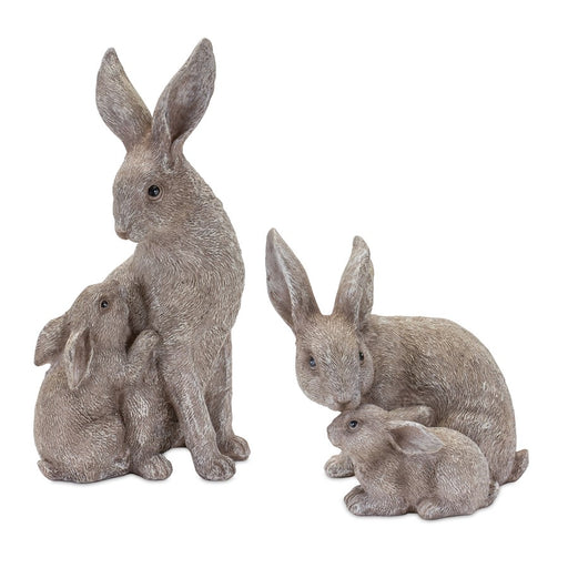 Melrose International Stone Rabbit/Baby Bunny Figurine, Set of 2, Grey - 85898DS