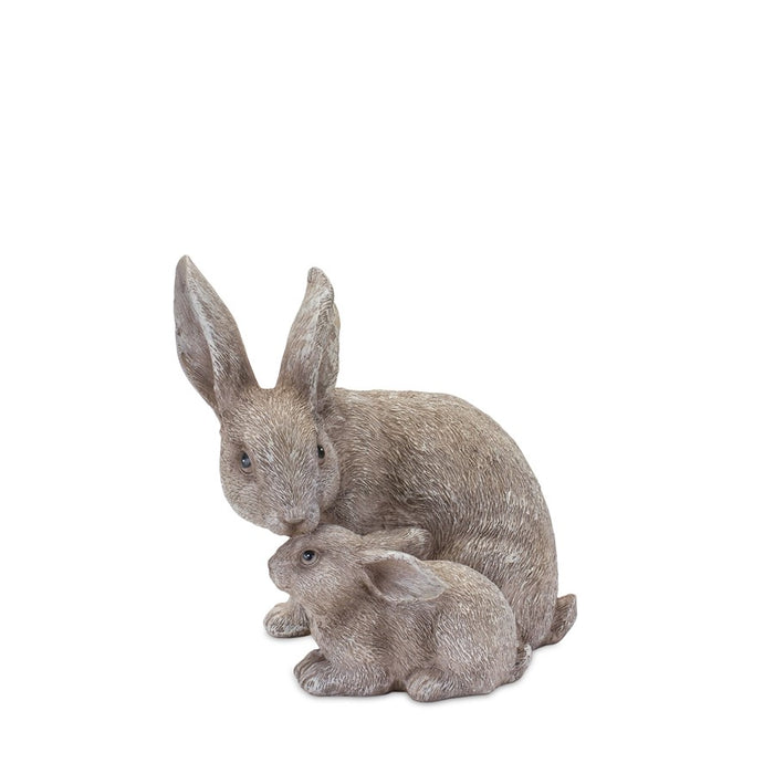 Melrose Stone Rabbit/Baby Bunny Figurine (Set of 2), Grey