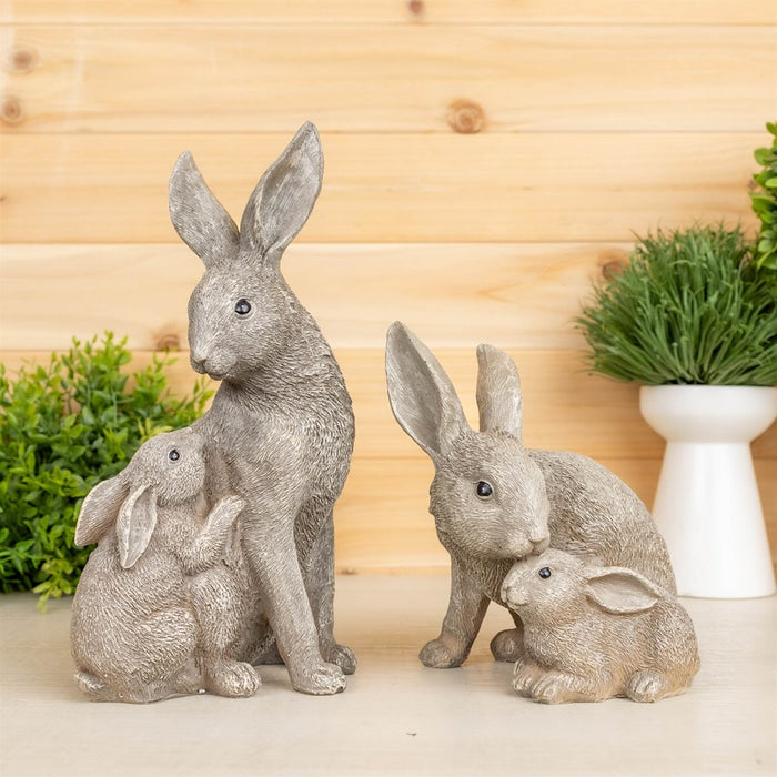 Melrose International Stone Rabbit/Baby Bunny Figurine, Set of 2, Grey