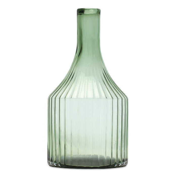 Melrose Int. Sage Ribbed Glass Bottle Neck Vase 10.75"H, Green - 85905DS
