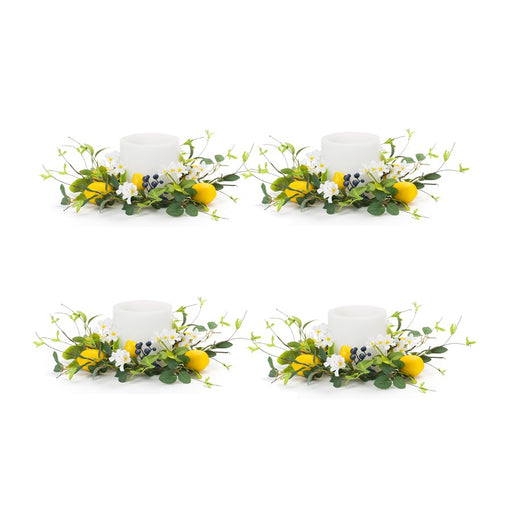 Melrose Lemon/Blue Berry Floral Candle Ring, Set of 6, Green/Yellow - 85934DS