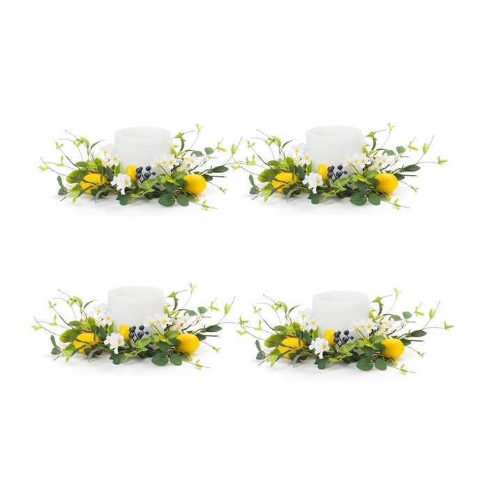 Melrose Lemon/Blue Berry Floral Candle Ring, Set of 6, Green/Yellow - 85934DS