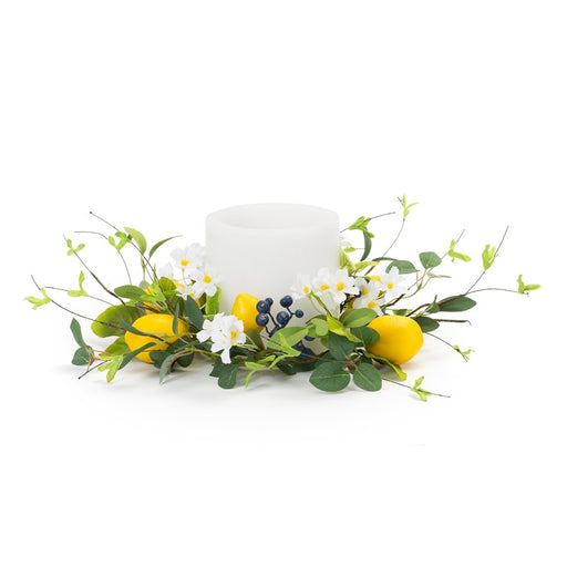 Melrose Lemon/Blue Berry Floral Candle Ring, Set of 6, Green/Yellow