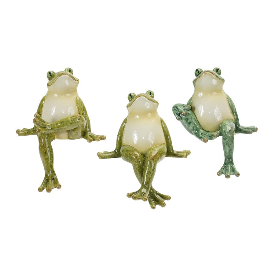 Melrose International Stone Garden Frog Shelf Sitter, Set of 3, Green - 85941DS