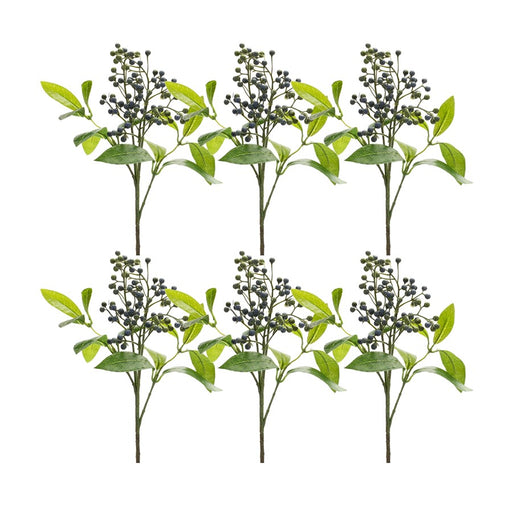 Melrose International Blue Berry Foliage Spray, Set of 6, Green/Blue - 85955DS