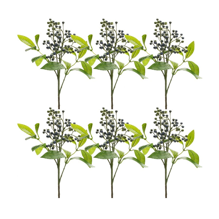 Melrose International Blue Berry Foliage Spray, Set of 6, Green/Blue - 85955DS