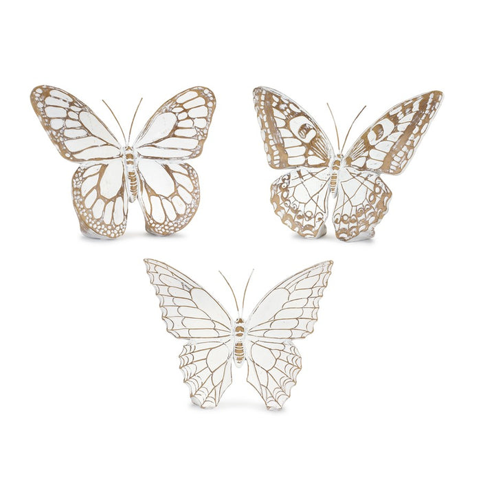 Melrose Stone Butterfly Shelf Sitter/Set of 3, White/Brown - 85963DS