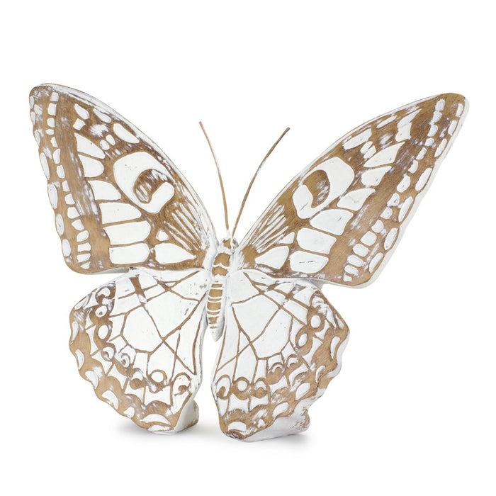 Melrose Stone Butterfly Shelf Sitter/Set of 3, White/Brown