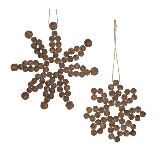 Melrose International Wood Bead Snowflake Ornament, Set of 12, Brown - 86009DS