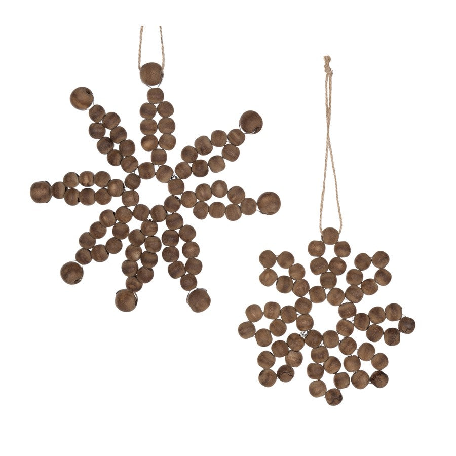Melrose International Wood Bead Snowflake Ornament, Set of 12, Brown - 86009DS