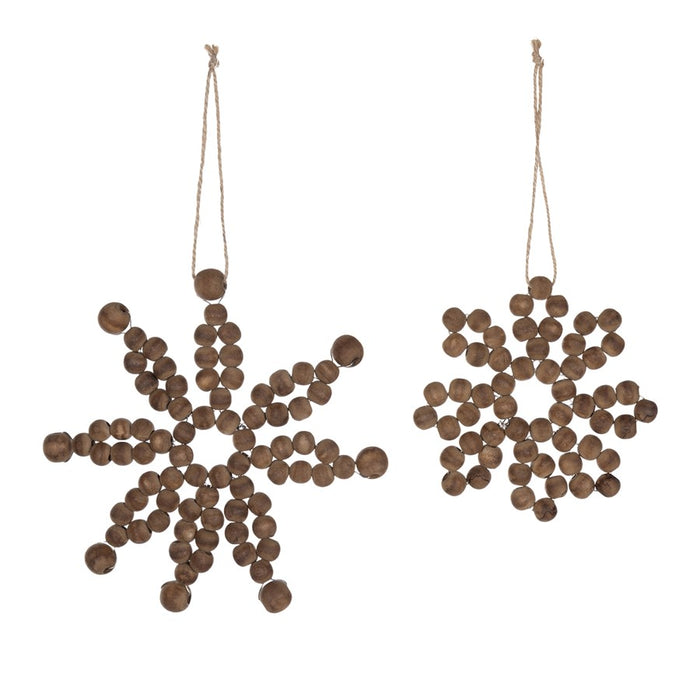 Melrose International Wood Bead Snowflake Ornament, Set of 12, Brown