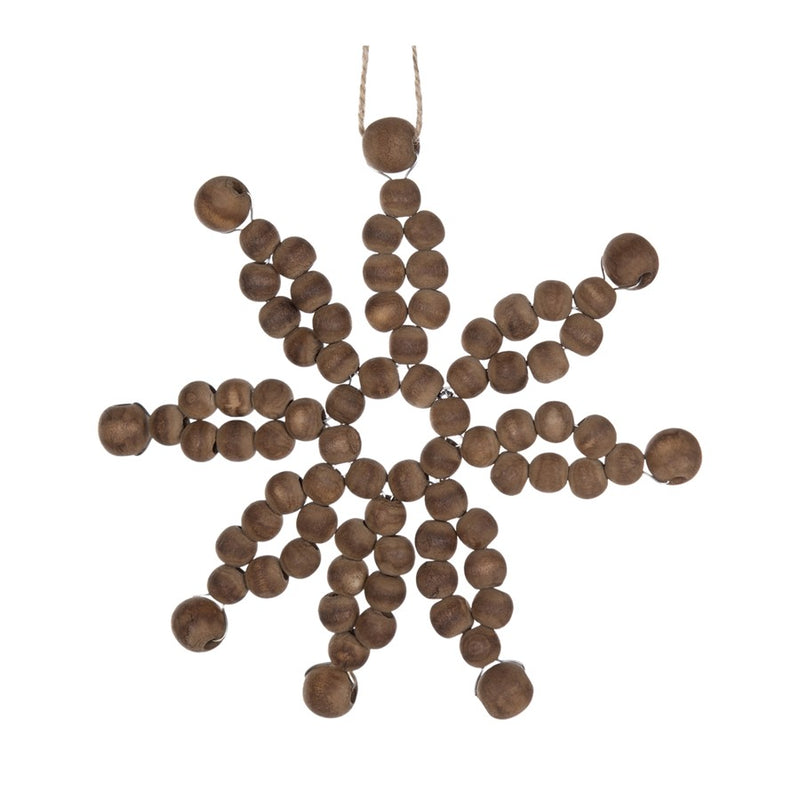 Melrose International Wood Bead Snowflake Ornament, Set of 12, Brown
