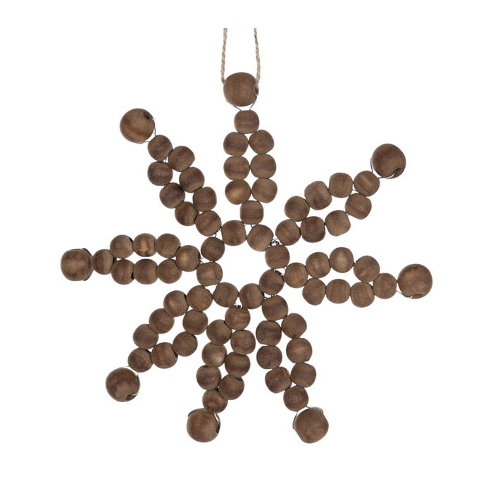 Melrose International Wood Bead Snowflake Ornament, Set of 12, Brown