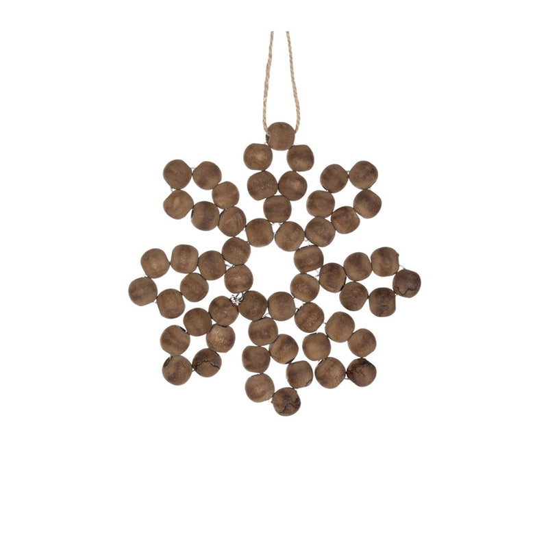 Melrose International Wood Bead Snowflake Ornament, Set of 12, Brown