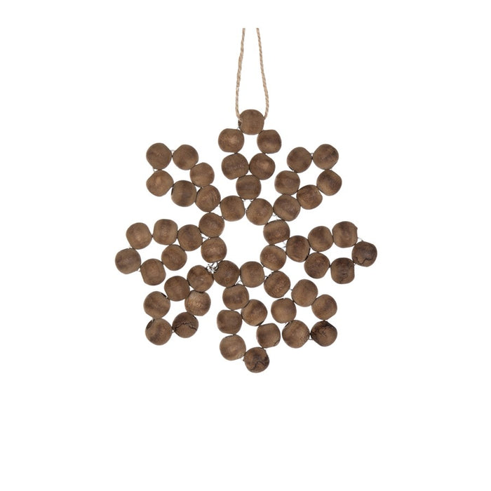 Melrose International Wood Bead Snowflake Ornament, Set of 12, Brown