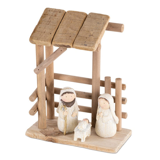 Melrose International Wooden Creche Nativity Scene 9"H, Beige/White - 86013DS
