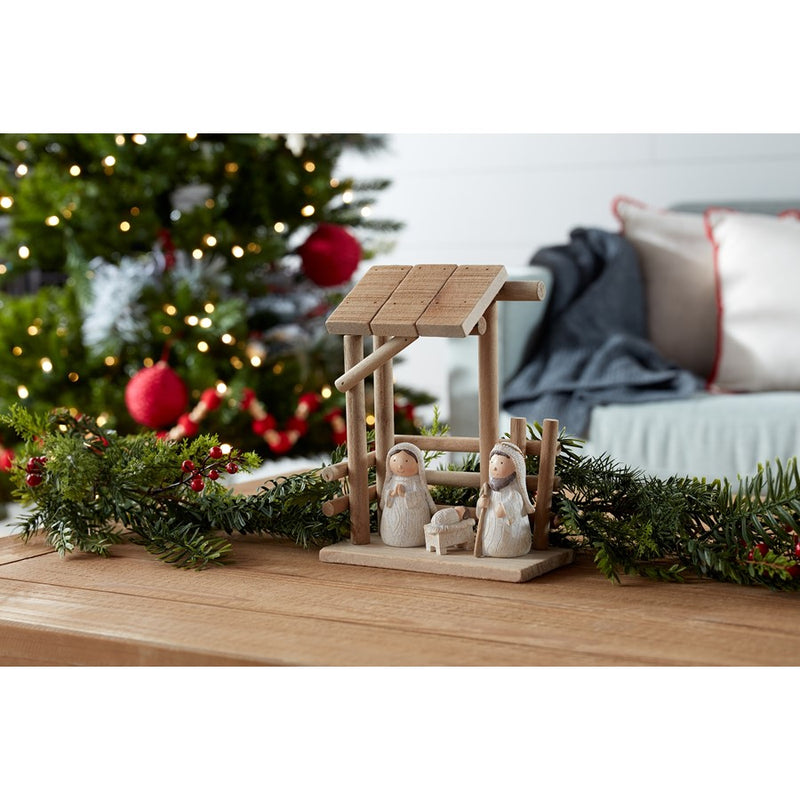 Melrose International Wooden Creche Nativity Scene 9"H, Beige/White