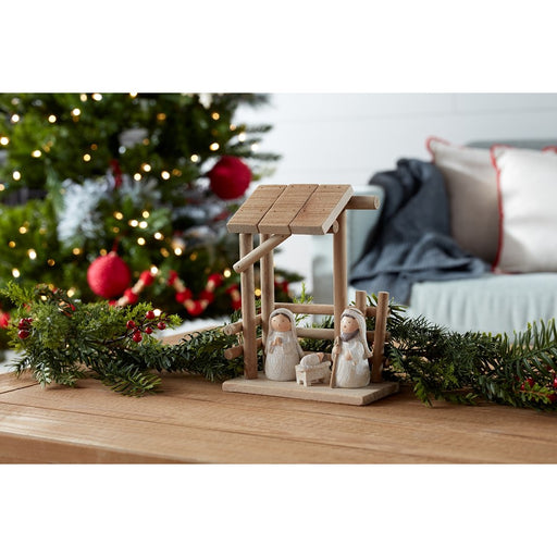 Melrose International Wooden Creche Nativity Scene 9"H, Beige/White