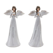 Melrose Angel Figurine/Silver Floral Accent, Set of 2, White/Silver - 86014DS