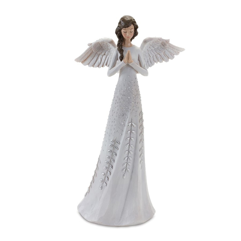 Melrose Angel Figurine/Silver Floral Accent, Set of 2, White/Silver