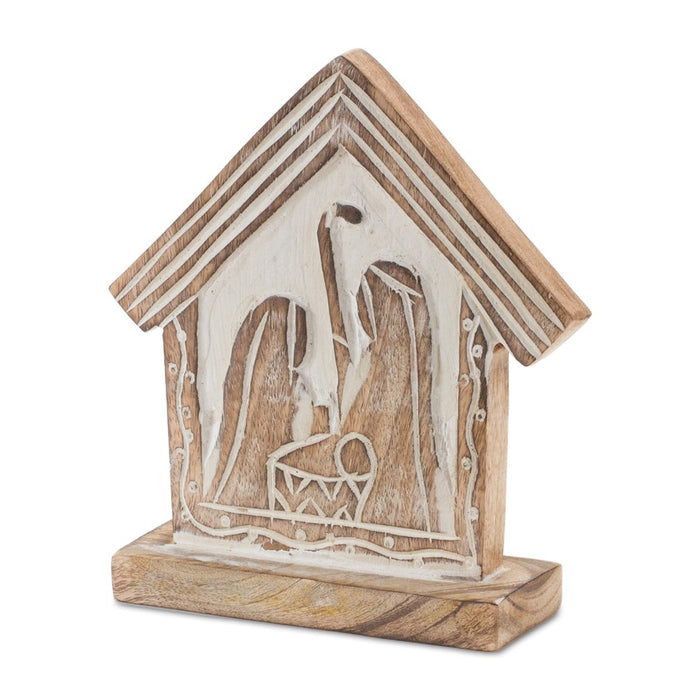 Melrose International Wood Carved Nativity Barn, Set of 2, Brown - 86039DS