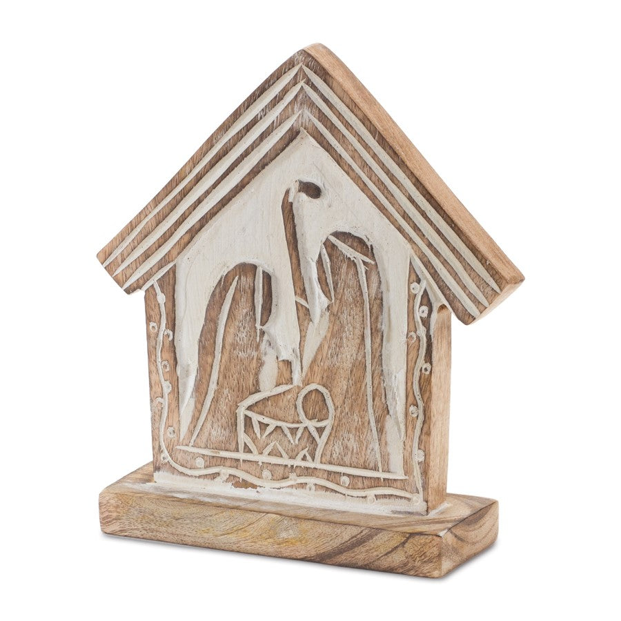 Melrose International Wood Carved Nativity Barn, Set of 2, Brown - 86039DS