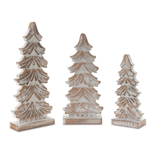 Melrose International Wood Carved Pine Tree, Set of 3, Beige/White - 86040DS