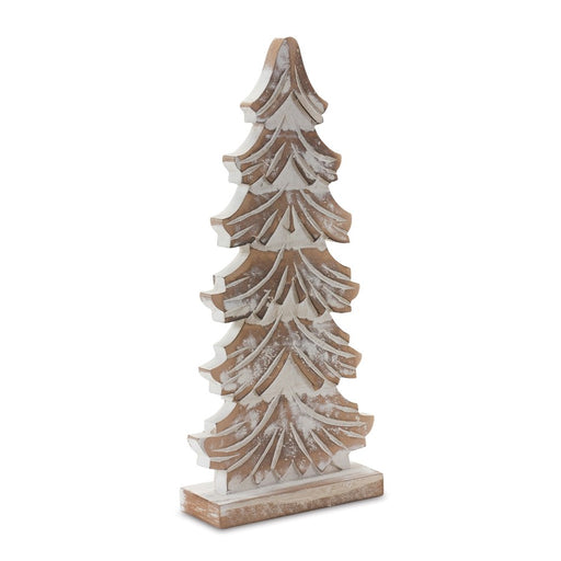 Melrose International Wood Carved Pine Tree, Set of 3, Beige/White