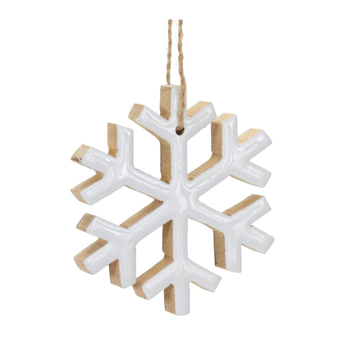 Melrose International Wood Snowflake Ornament, Set of 12, White - 86042DS