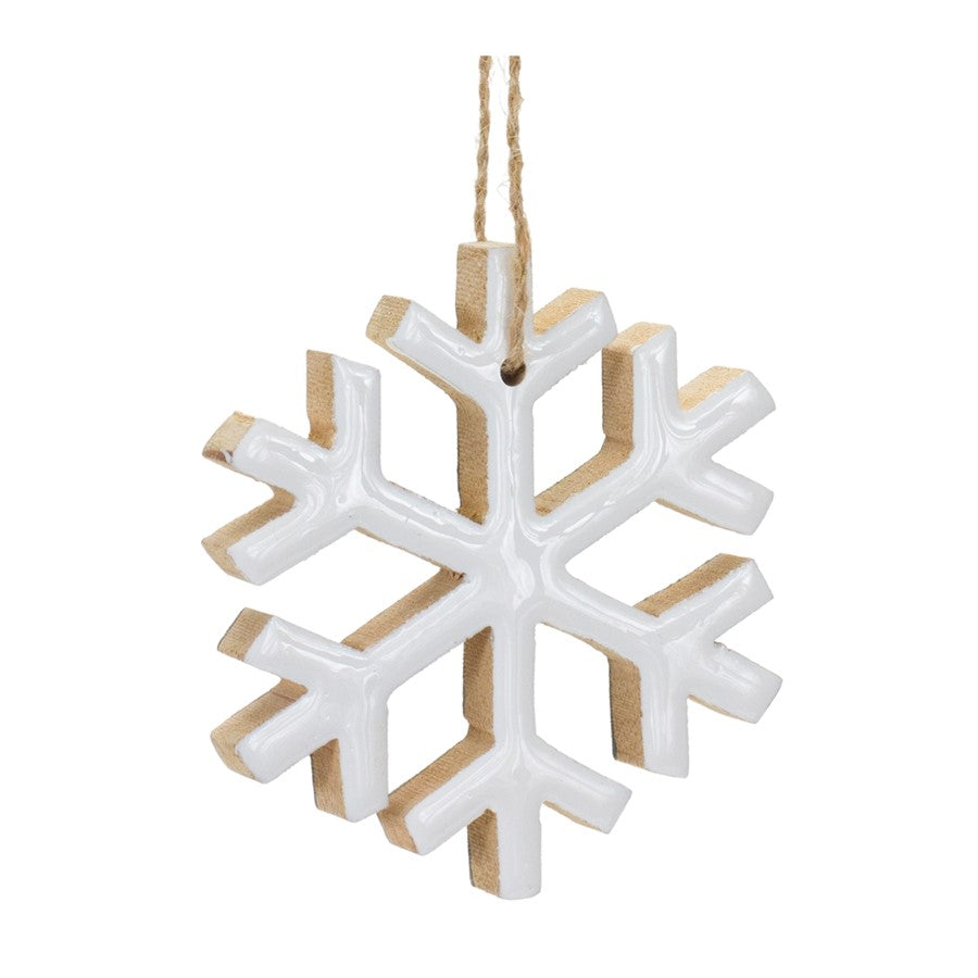 Melrose International Wood Snowflake Ornament, Set of 12, White - 86042DS