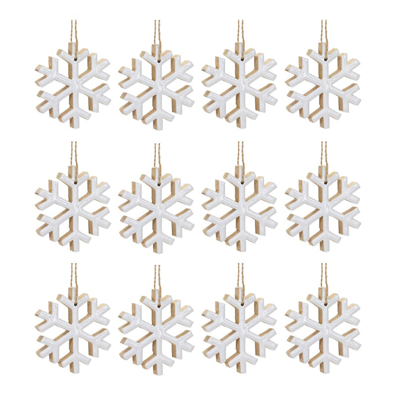 Melrose International Wood Snowflake Ornament, Set of 12, White