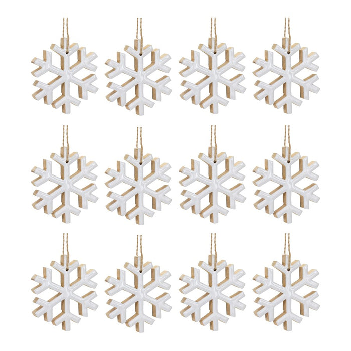 Melrose International Wood Snowflake Ornament, Set of 12, White