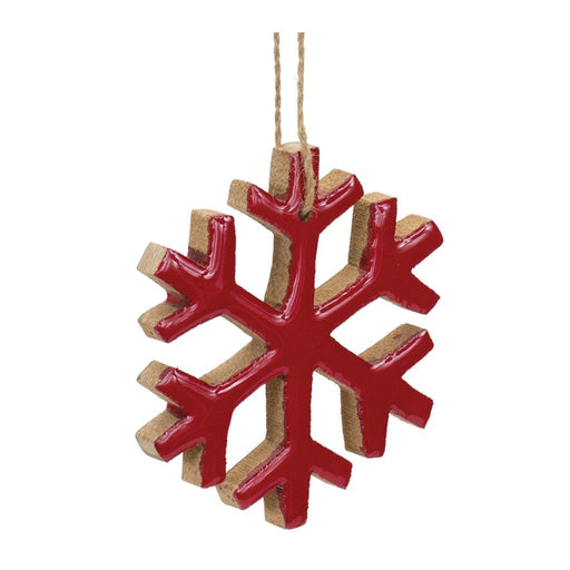 Melrose International Wood Snowflake Ornament, Set of 12, Red - 86043DS