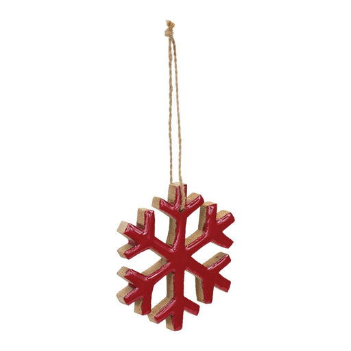 Melrose International Wood Snowflake Ornament, Set of 12, Red