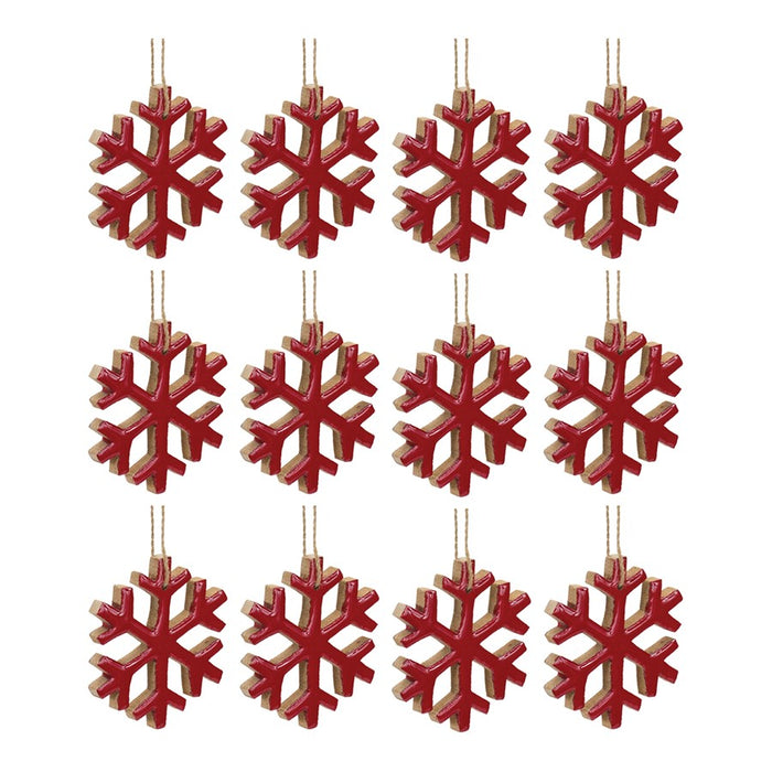 Melrose International Wood Snowflake Ornament, Set of 12, Red