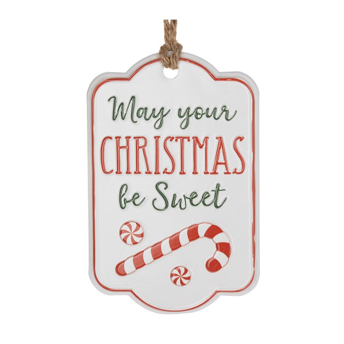 Melrose Holiday Sentiment Tag Ornament, Set of 12, White/Red