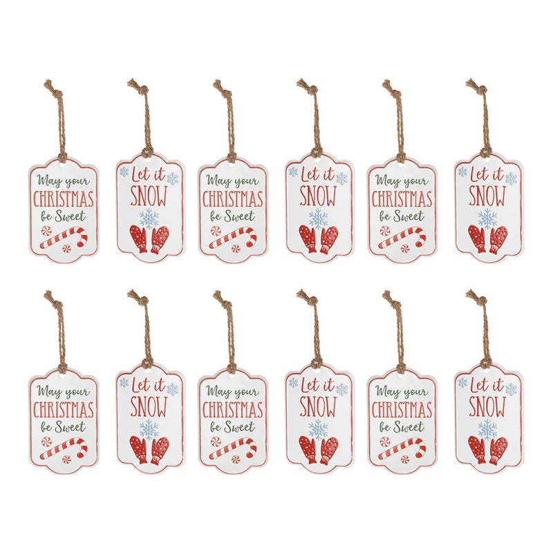 Melrose Holiday Sentiment Tag Ornament, Set of 12, White/Red