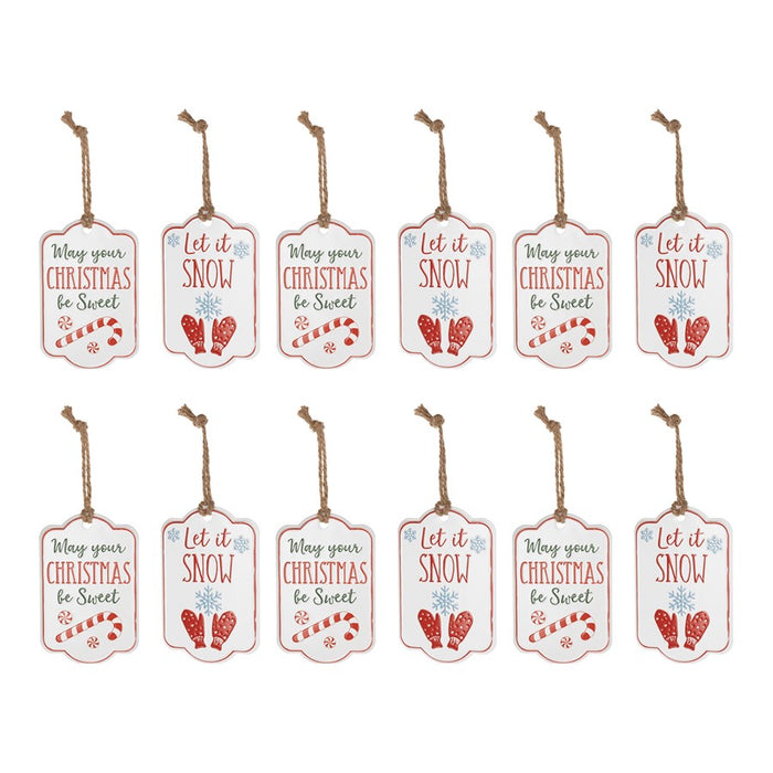 Melrose Holiday Sentiment Tag Ornament, Set of 12, White/Red