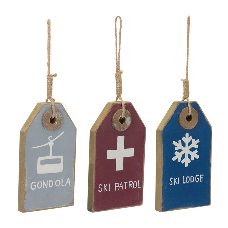 Melrose International Wood Ski Tag Ornament, Set of 12, Blue/Red/Grey - 86049DS