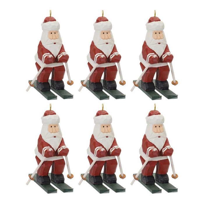 Melrose Int. Santa on Skis Ornament, Set of 6, Green/White/Red