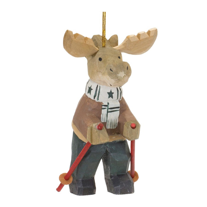 Melrose Int. Moose on Skis Ornament, Set of 6, Brown/Black/Tan - 86052DS