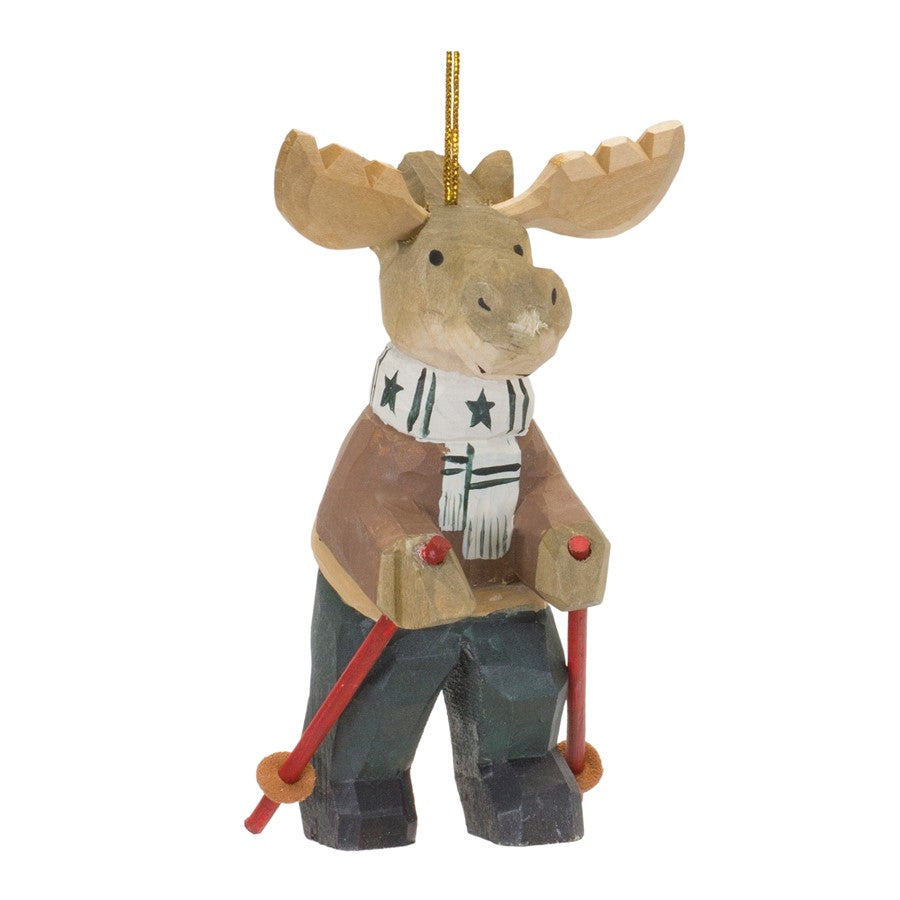 Melrose Int. Moose on Skis Ornament, Set of 6, Brown/Black/Tan - 86052DS